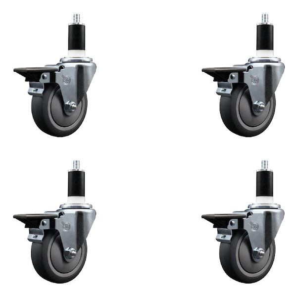 Service Caster 4'' Thermoplastic Rubber Swivel 1-3/8'' Expanding Stem Caster Set with Brake, 4PK SCC-EX20S414-TPRB-PLB-138-4 - main